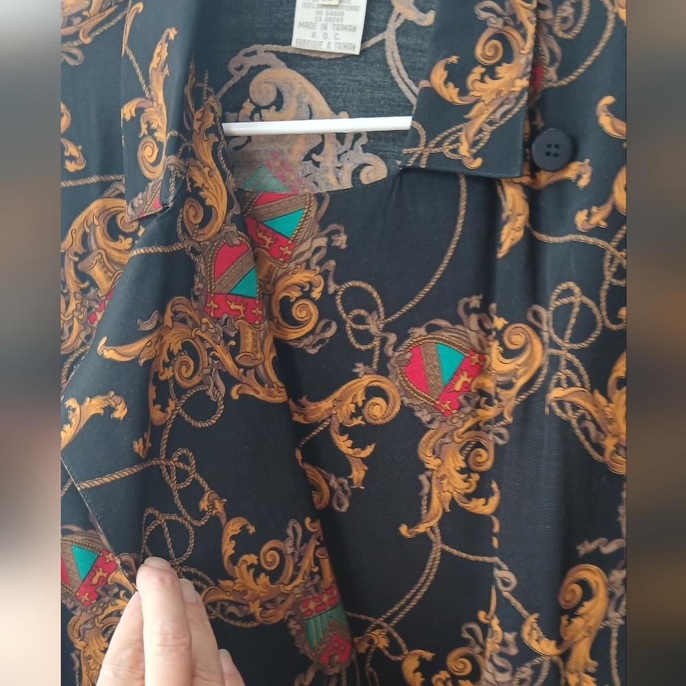 Vintage Jones New York Baroque Shirt Women 10 Old Money Dark Academia Equestrian - Picture 7 of 7